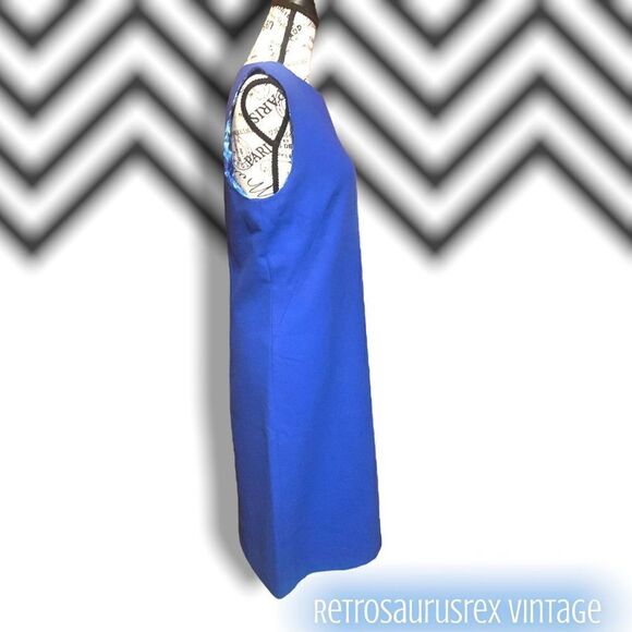 VINTAGE 1960’s Twee Rockabilly Blue Wool Secretary Pencil Dress, large - Picture 4 of 7